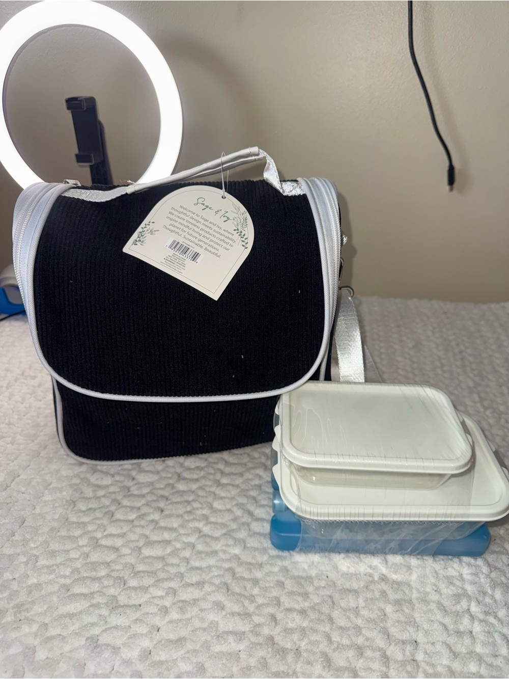 Insulated Black Lunch Bag with Silver Trim -
